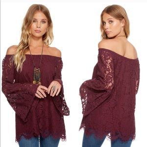 Chaser Off The Shoulder Lace Blouse Medium New With Tags Fall Winter‎ Boho Chic